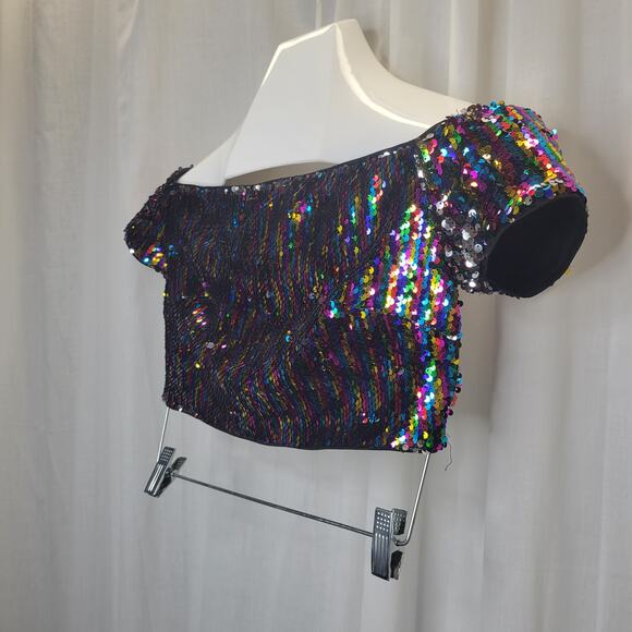 Forever 21 Multicolor/Silver Sequin Off the Shoulder Crop Top, S - Picture 6 of 9